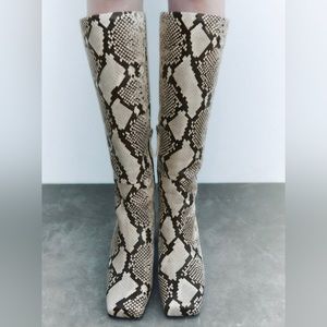 Zara Platform leather heeled knee high boots